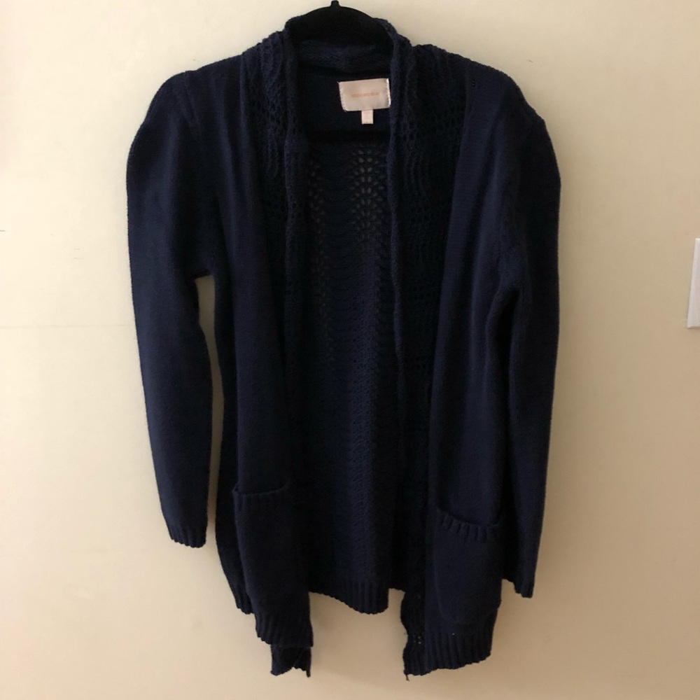 Navy blue cardigan with crochet detailing